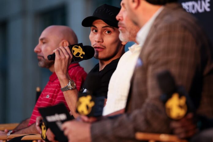 Vergil Ortiz Jr speaks during the press conference