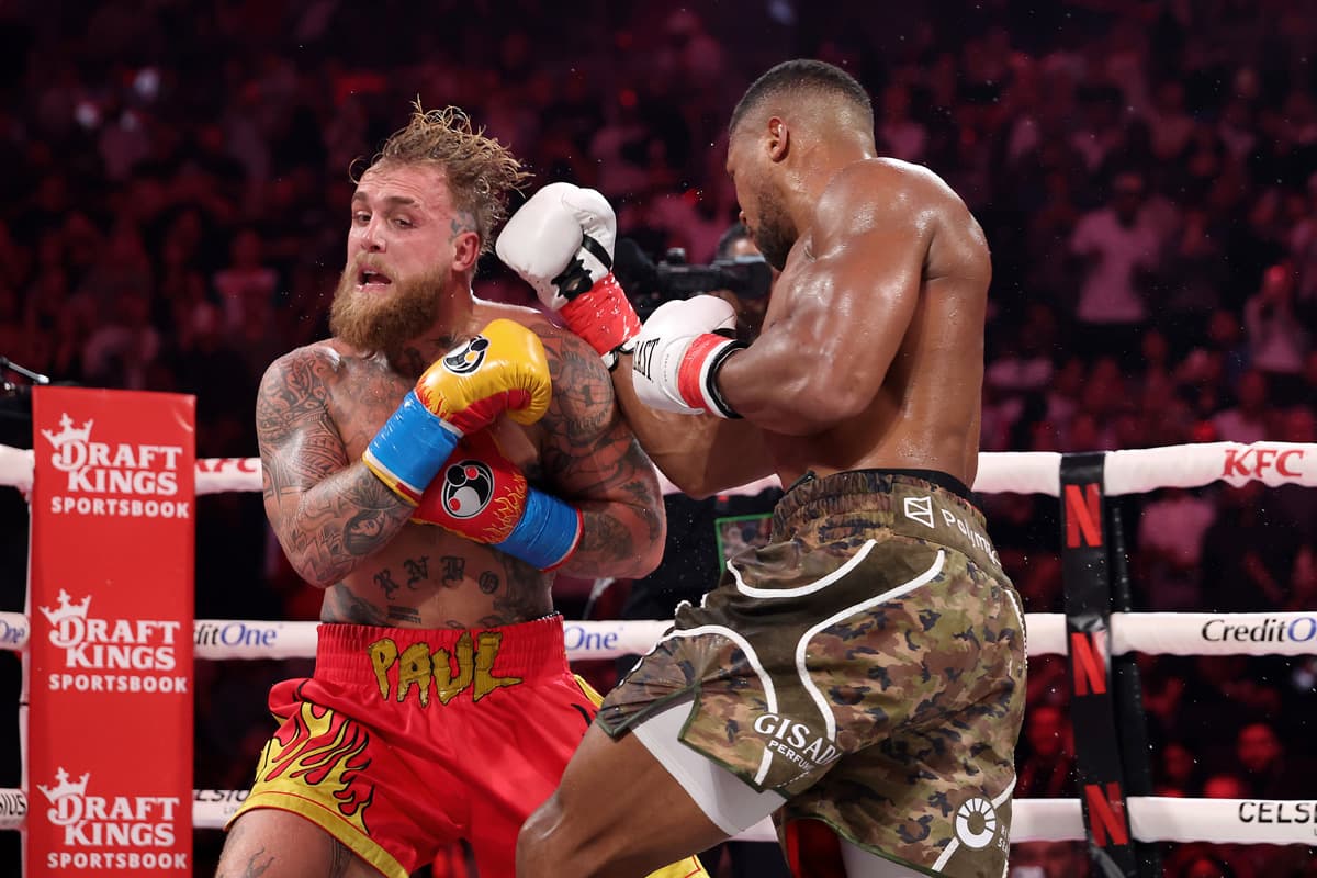 Anthony Joshua throws an uppercut during his bout against Jake Paul