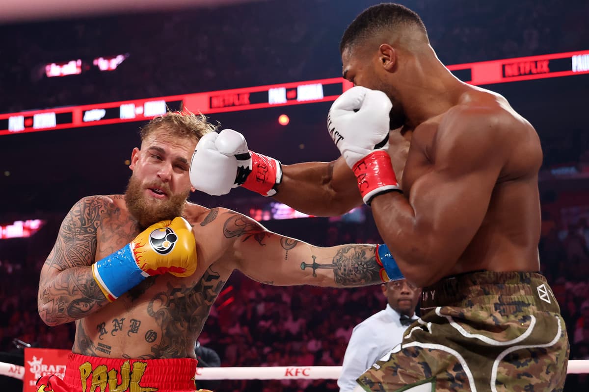 Anthony Joshua throws a hook during his bout against Jake Paul