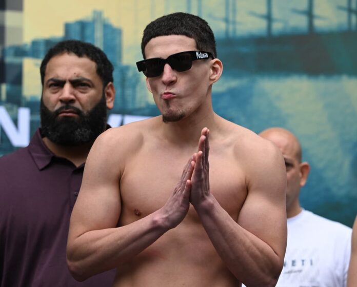 Anthony Velazquez during the weigh-in ahead of his bout against Tim Tszyu