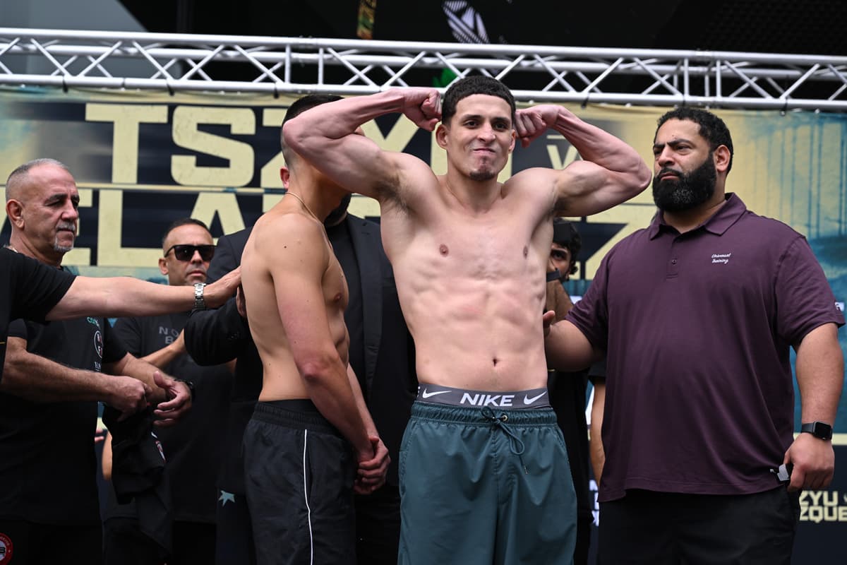 Anthony Velazquez during the weigh-in ahead of his bout against Tim Tszyu