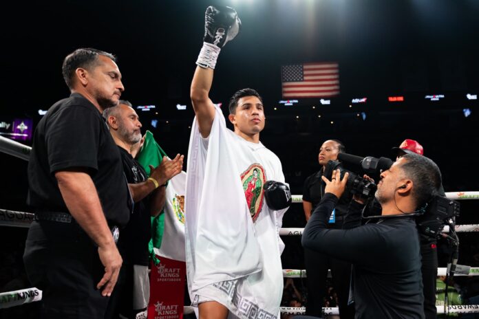 Jose Armando Resendiz during his boxing bout against Caleb Plant in Las Vegas