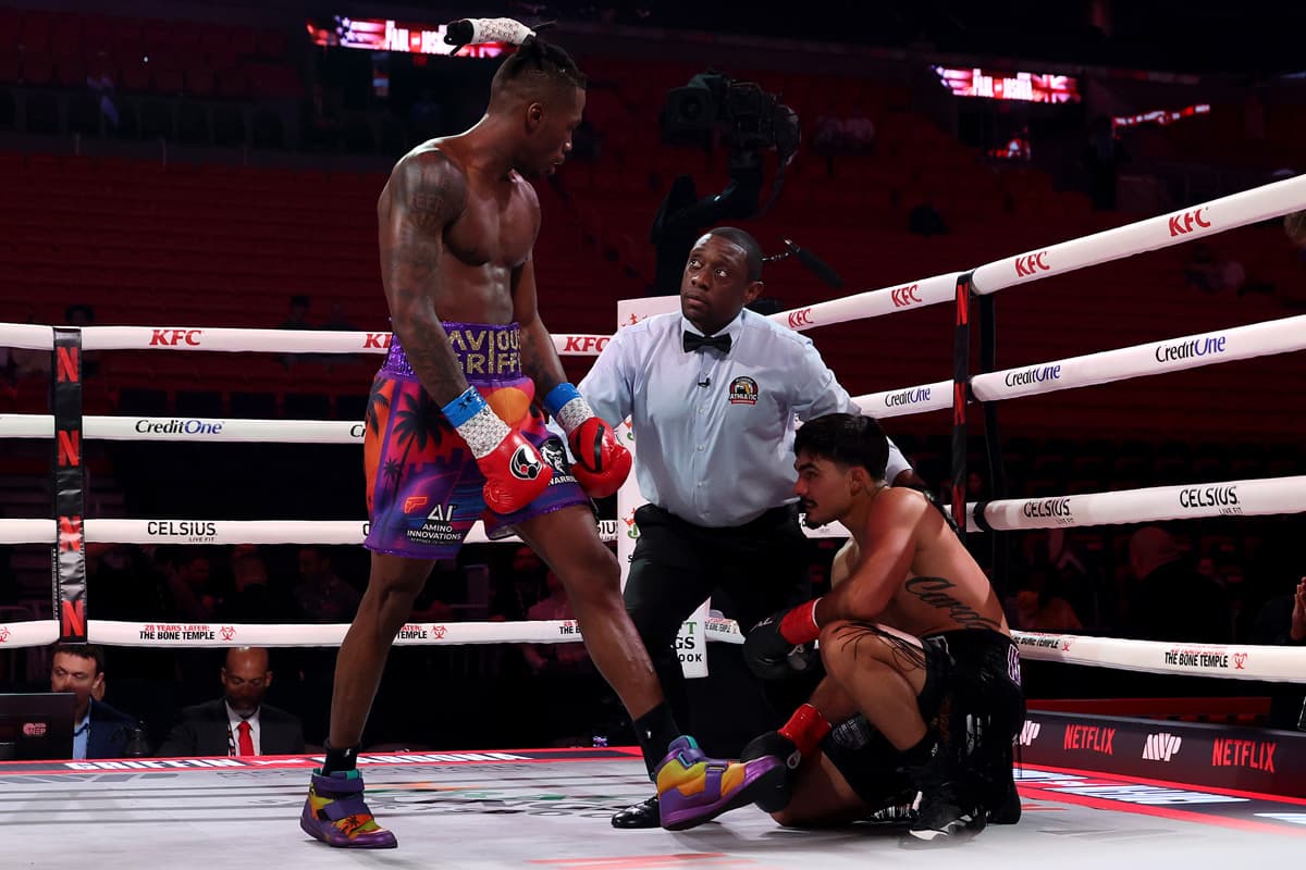 Avious Griffin knocks down Justin Cardona during their bout