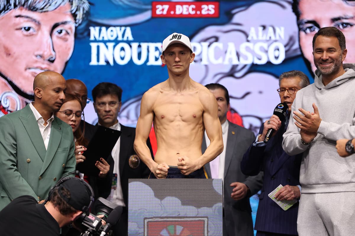 David Picasso during the weigh-in ahead of his bout against Naoya Inoue