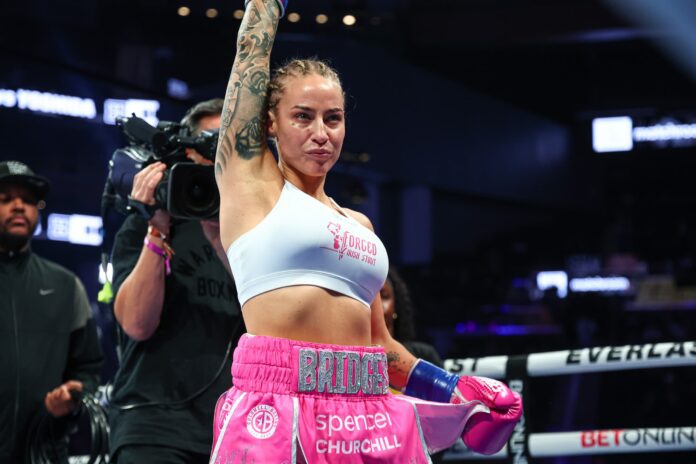 Ebanie Bridges during her boxing bout against Miyo Yoshida in San Francisco