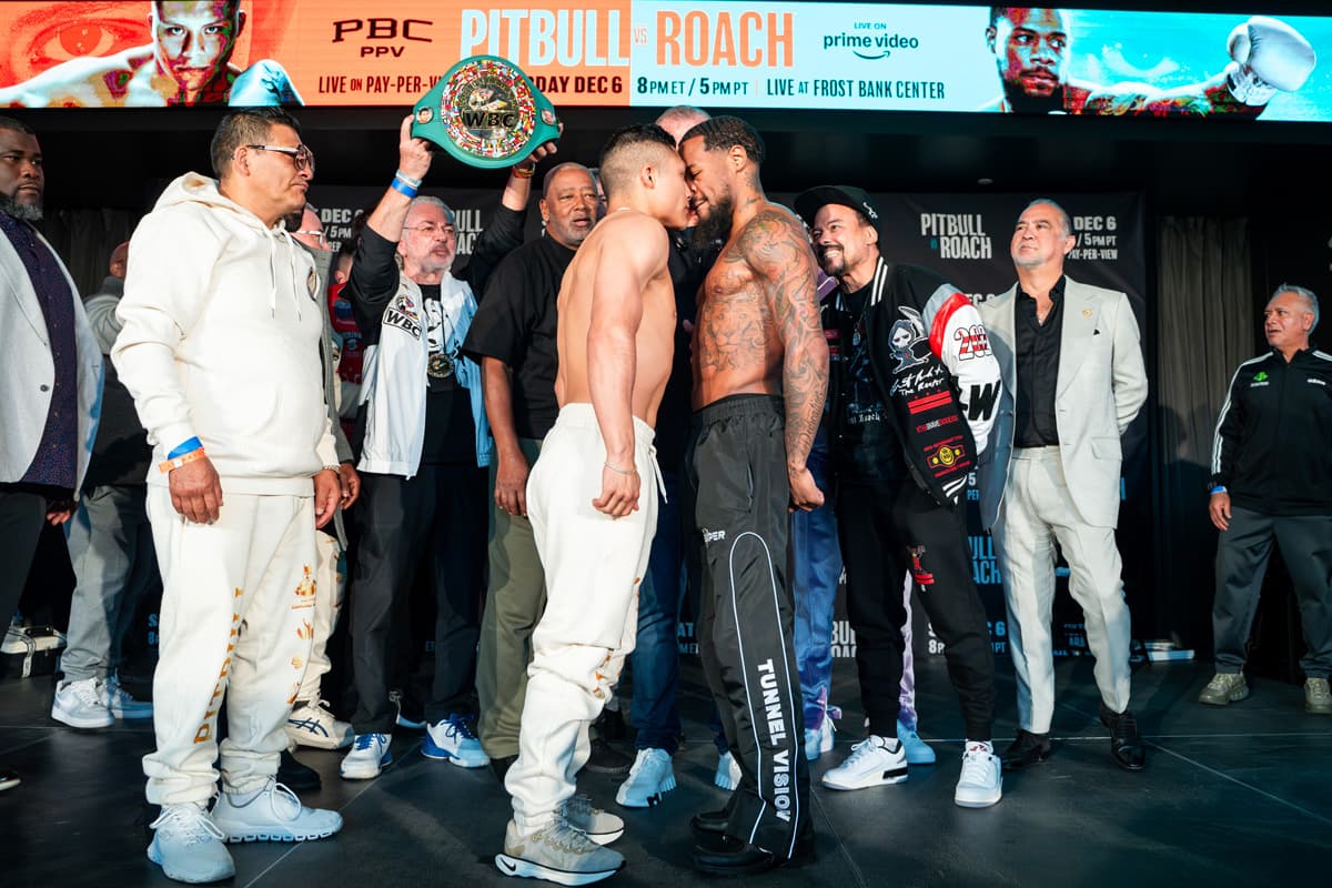 Isaac Pitbull Cruz and Lamont Roach face off at the weigh-in