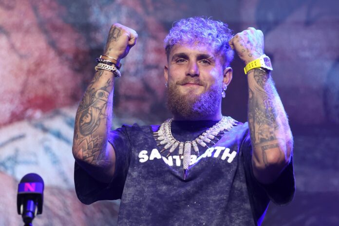 Jake Paul during the press conference ahead of his bout against Anthony Joshua