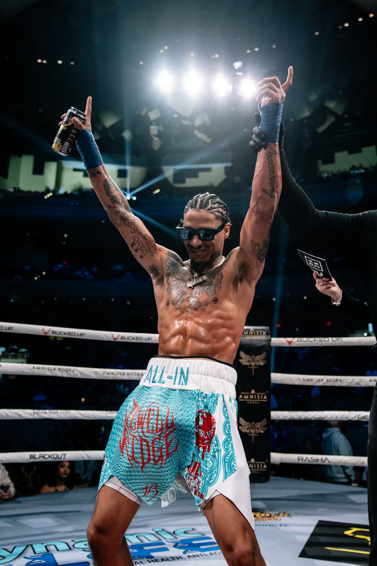 Matt Russo celebrates his victory over Samuel Samples during their bare knuckle boxing bout