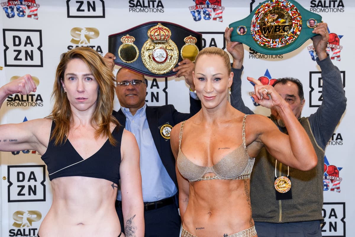 Olivia Curry and Kaye Scott during the weigh-in