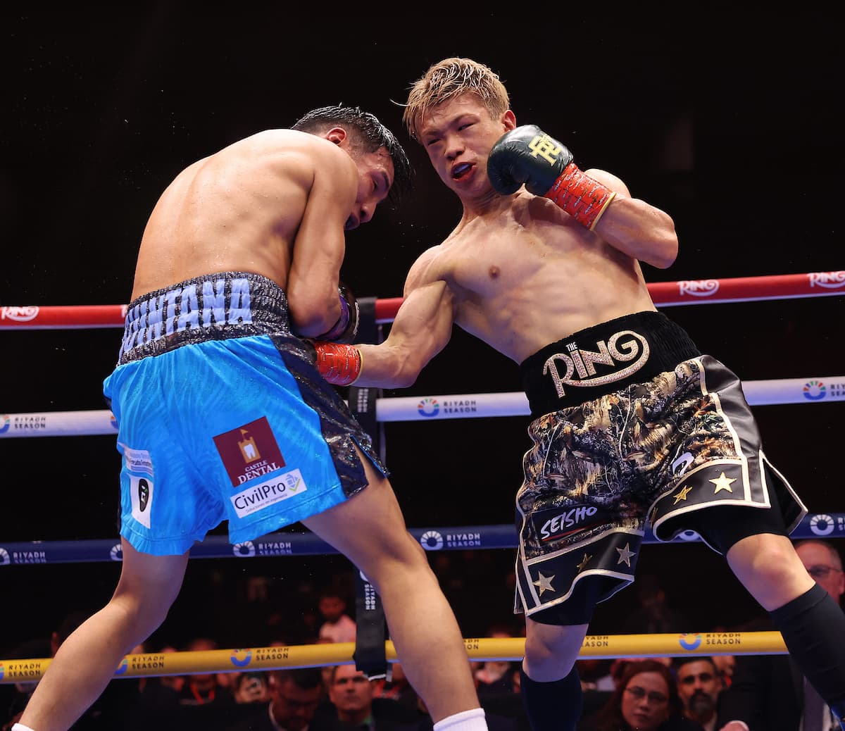 Reito Tsutsumi punches Leobardo Quintana Sanchez during their bout