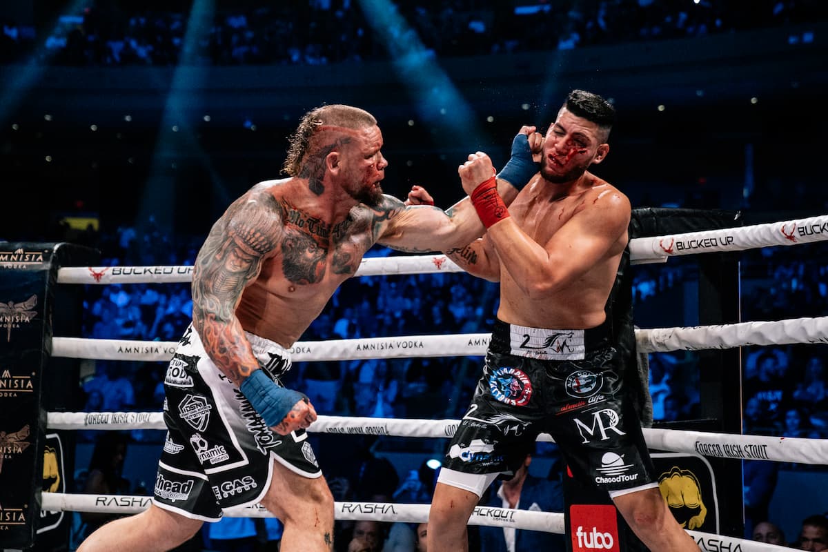 Stephen Townsel punches Julio Perez Rodriguez during their bare knuckle boxing bout