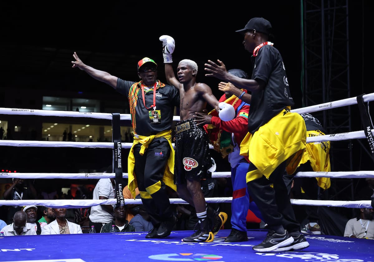 Theophilous Kpakpo Allotey in his corner during his bout against Jayr Raquinel