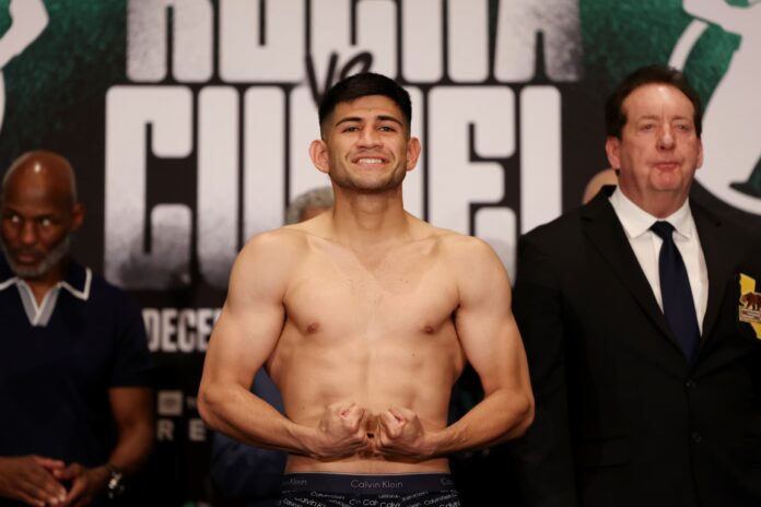 Alexis Rocha poses during the weigh-in ahead of his bout against Raul Curiel