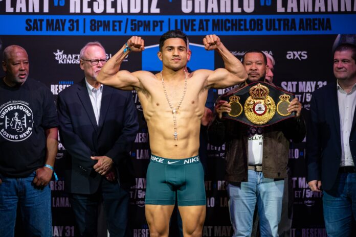 Jose Armando Resendiz during the weigh-in ahead of his boxing bout