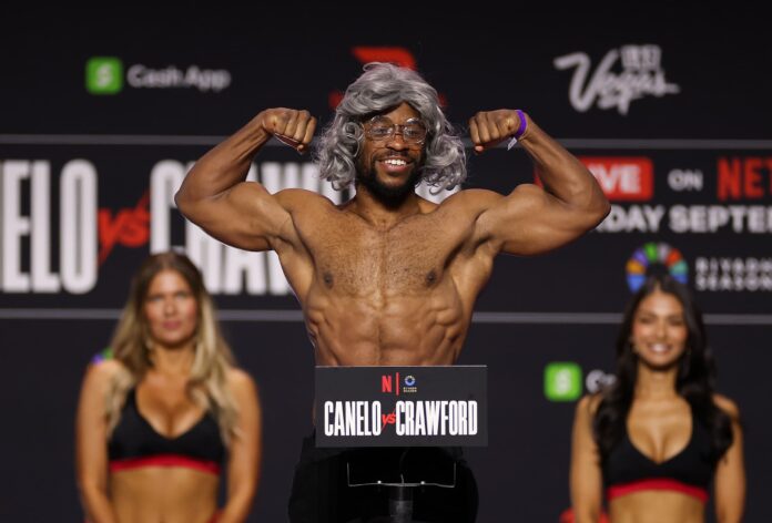 Brandon Adams during the weigh-in ahead of his boxing bout