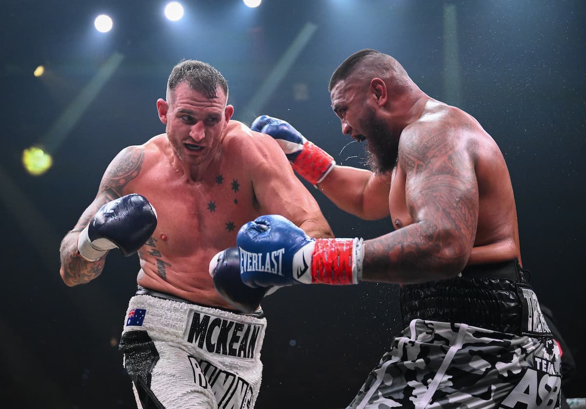 Demsey McKean and Toese Vousiutu during their boxing bout