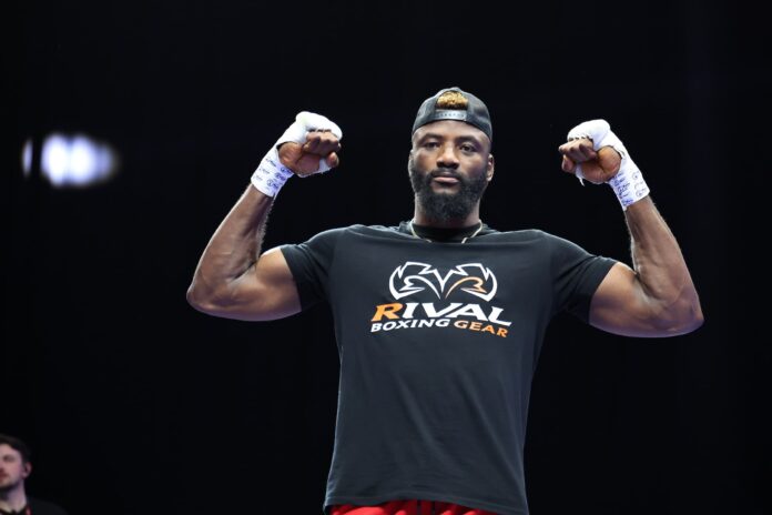 Efe Ajagba poses during a public workout ahead of his boxing bout