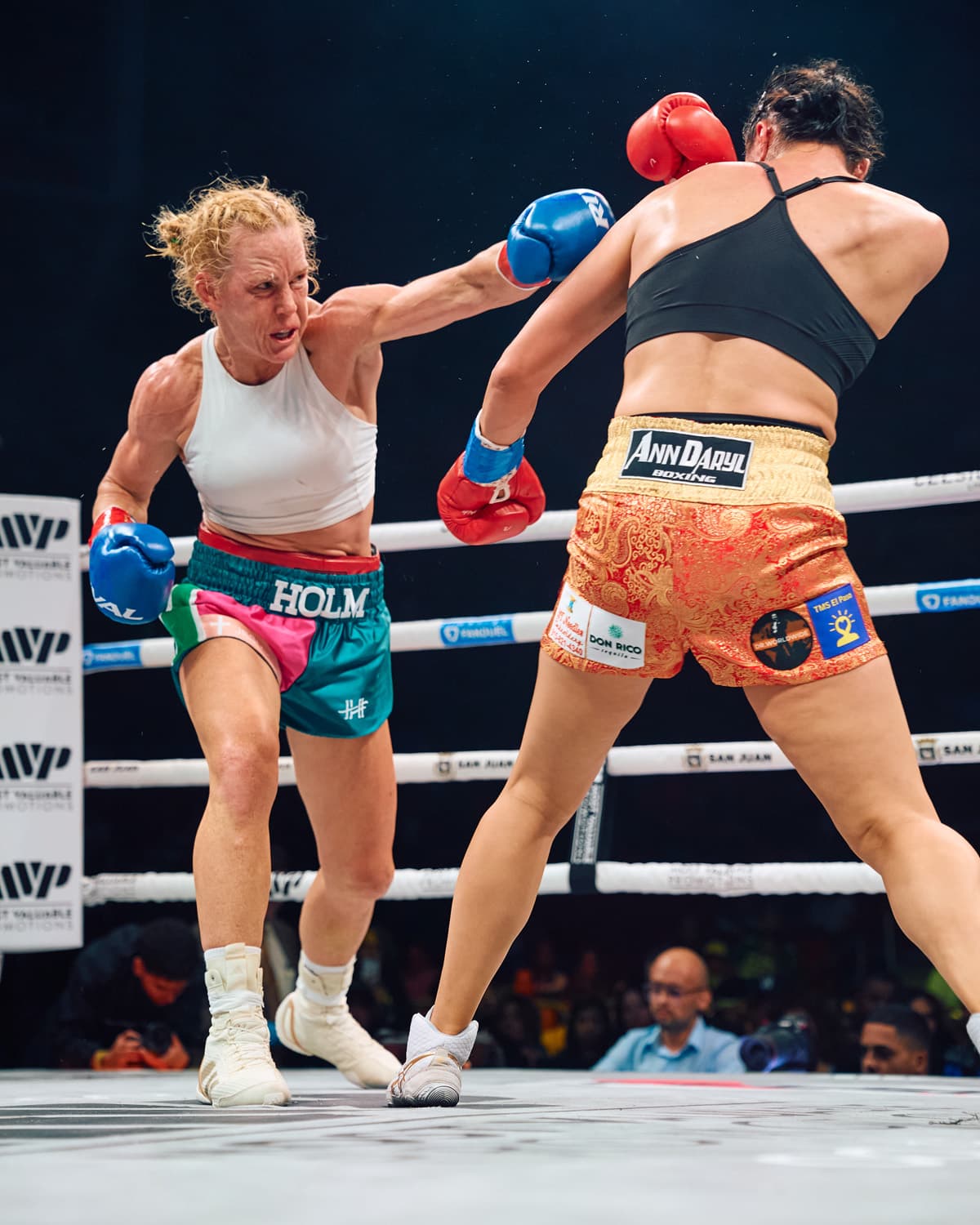 Holly Holm throws a punch during her bout against Stephanie Han