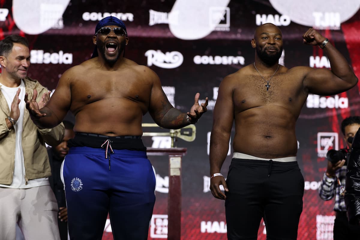 Jarrell Miller and Kingsley Ibeh during the weigh-in