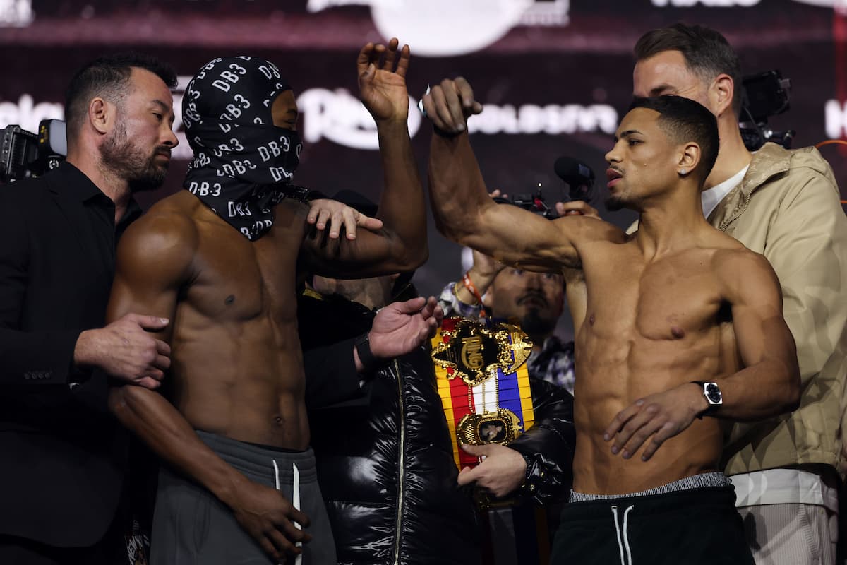 Keyshawn Davis and Jamaine Ortiz during the weigh-in
