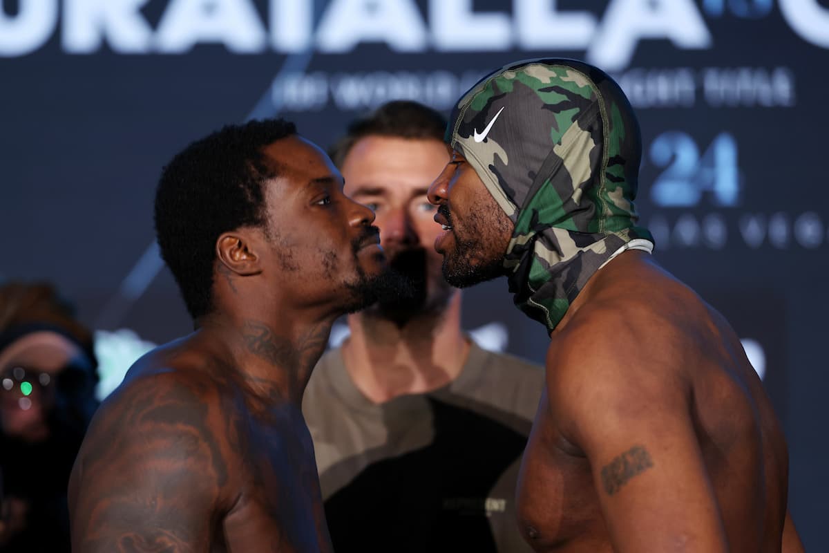 Khalil Coe and Jesse Hart face off during the weigh-in