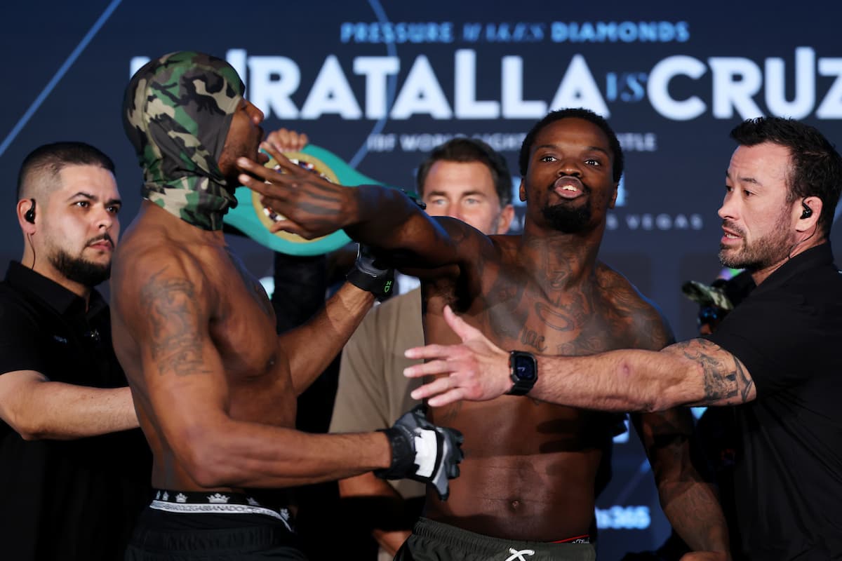 Jesse Hart and Khalil Coe during the weigh-in