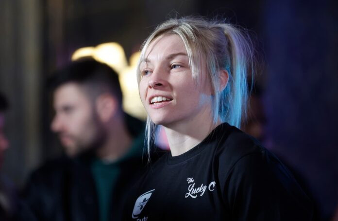 Lauren Price during the weigh-in ahead of her boxing match
