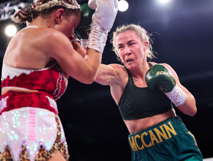 Molly McCann throws a punch during her boxing bout against Ebonie Cotton