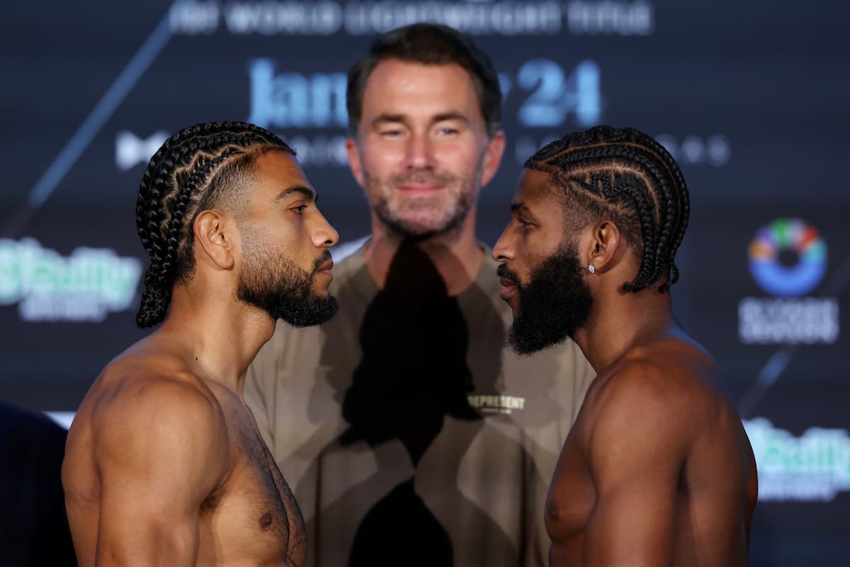 Raymond Muratalla and Andy Cruz face off during the weigh-in