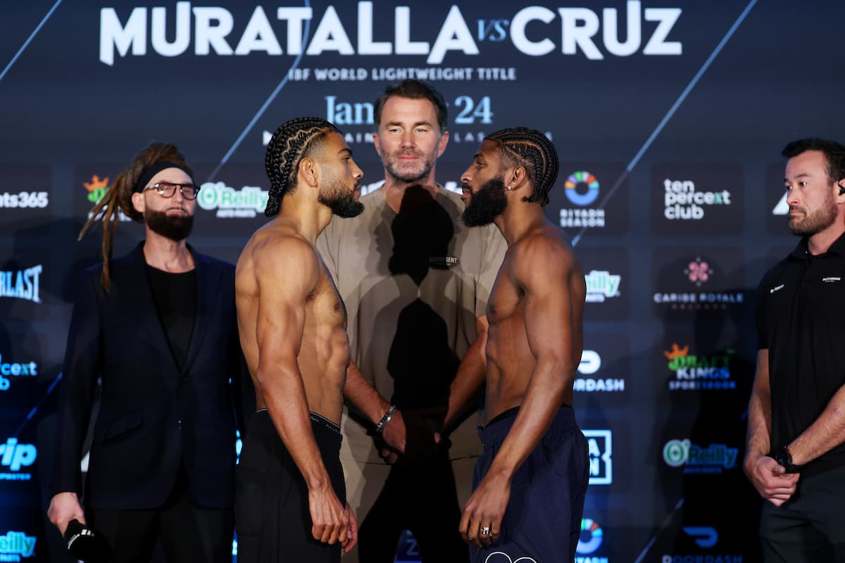 Raymond Muratalla and Andy Cruz face off during the weigh-in