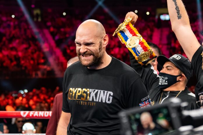 Tyson Fury in the ring during his boxing match