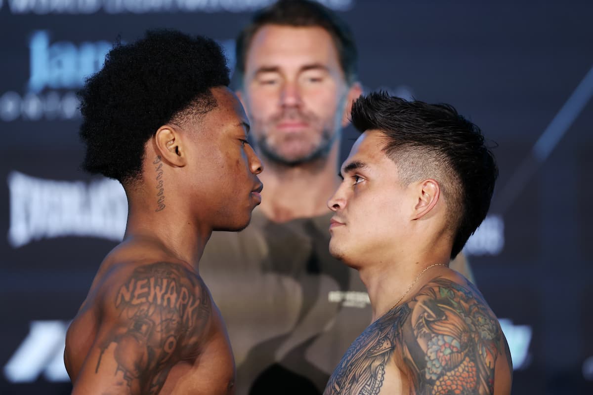 Zaquin Moses and Leandro Damian Medina face off during the weigh-in