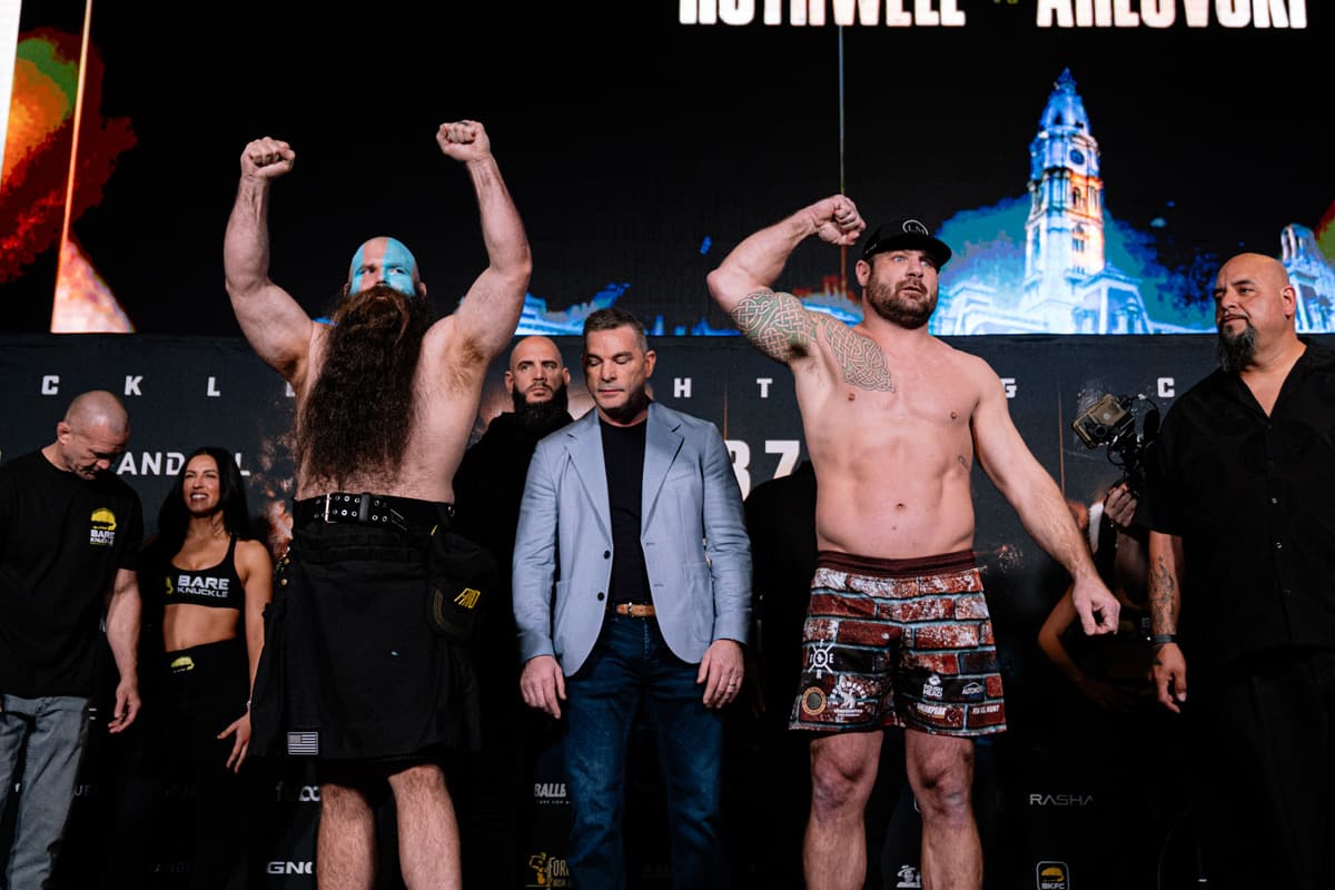 Bear Hill and Patrick Brady during the BKFC Knucklemania 6 weigh-in