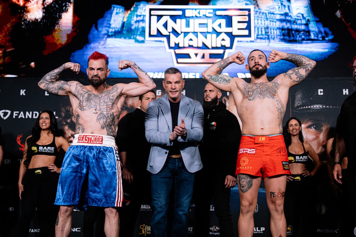 Brandon Meyer and Zedekiah Montanez during the BKFC Knucklemania 6 weigh-in
