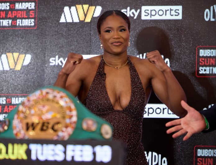 Caroline Dubois during a press conference ahead of her bout against Terri Harper