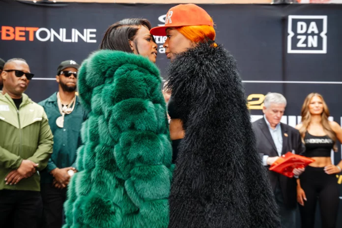 Claressa Shields and Franchon Crews-Dezurn face off at the weigh-in, ahead of their boxing rematch in Detroit