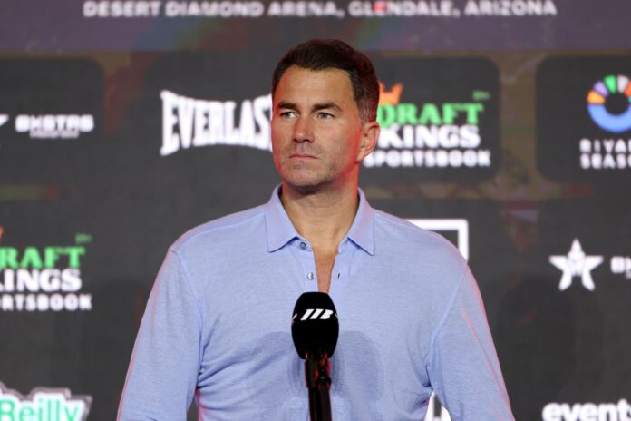 Eddie Hearn speaking at a press conference in Glendale, Arizona, ahead of the Emanuel Navarrete vs Eduardo Nunez fight