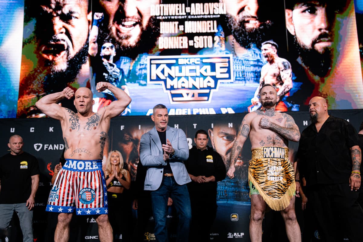 Joe Elmore and Mike Richman during the BKFC Knucklemania 6 weigh-in