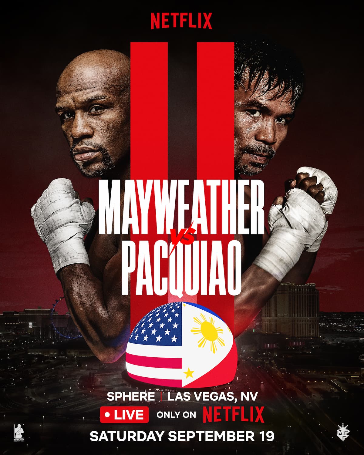 Poster showing Floyd Mayweather Jr. and Manny Pacquiao promoting their boxing rematch