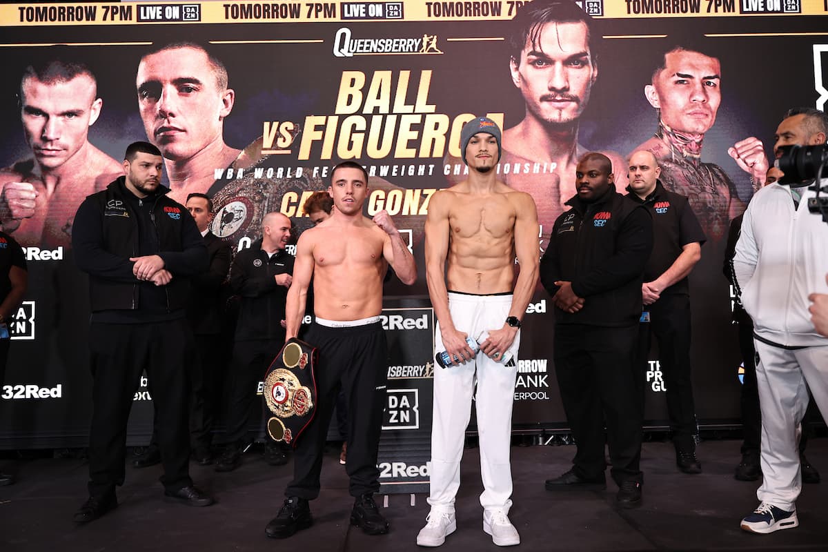 Nick Ball and Brandon Figueroa during the weigh-in