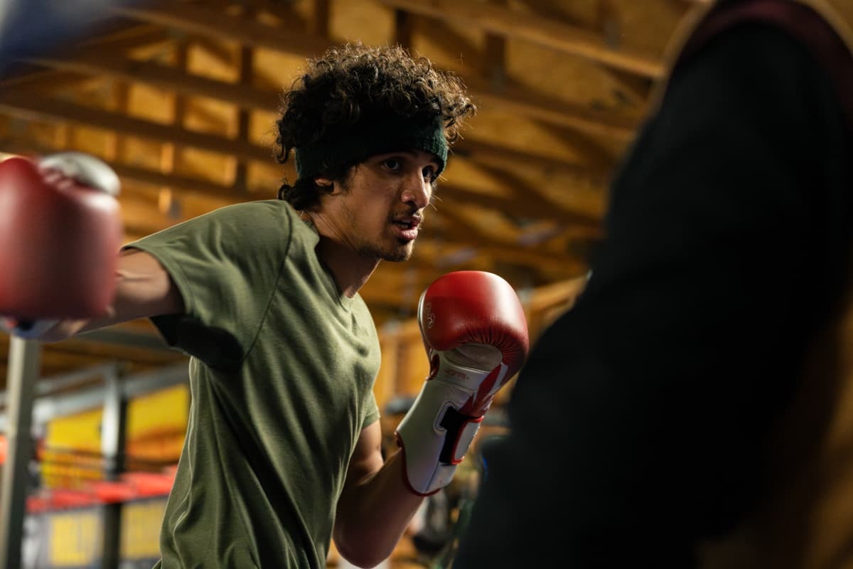 Sebastian Fundora punches a bag during a training session