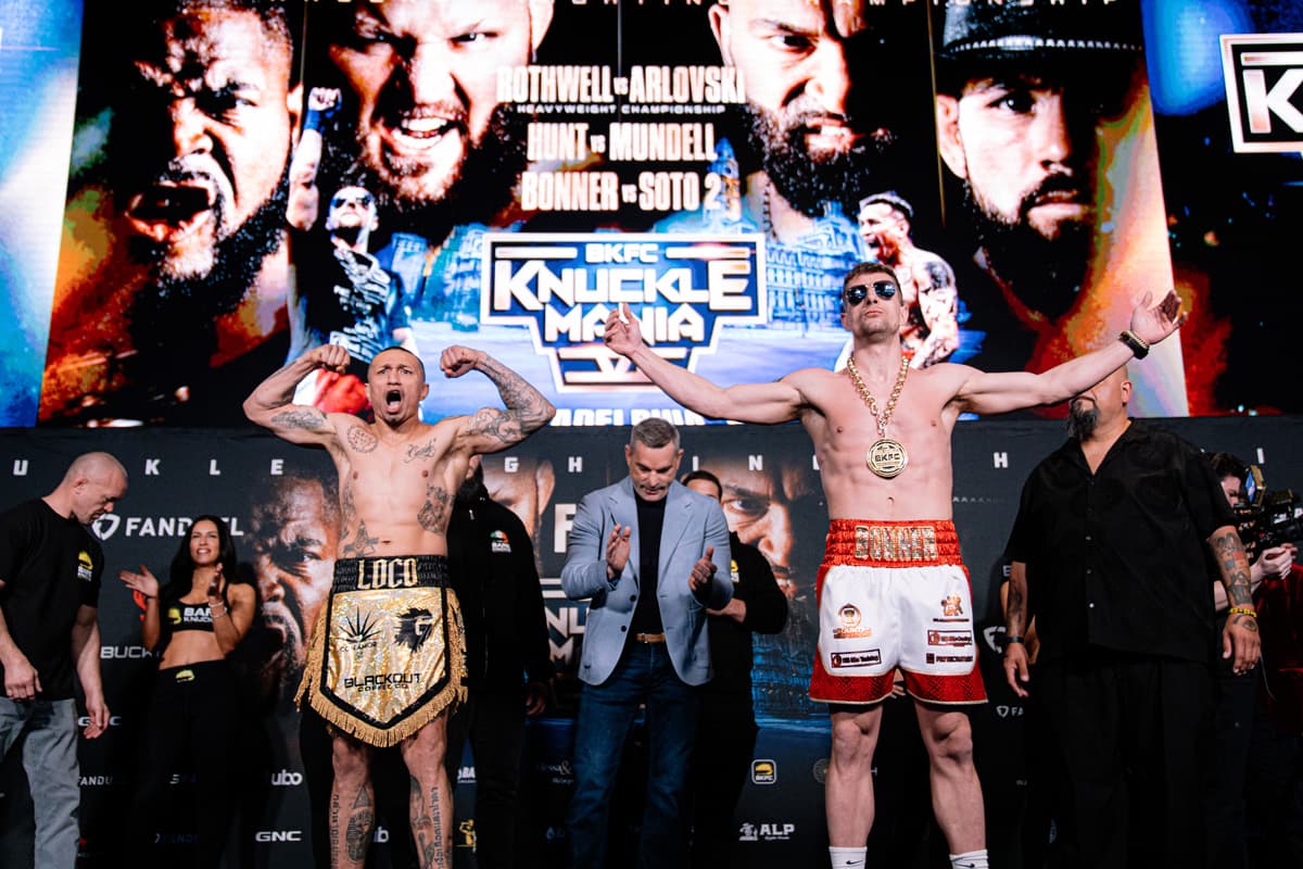 Tony Soto and Ben Bonner during the BKFC Knucklemania 6 weigh-in