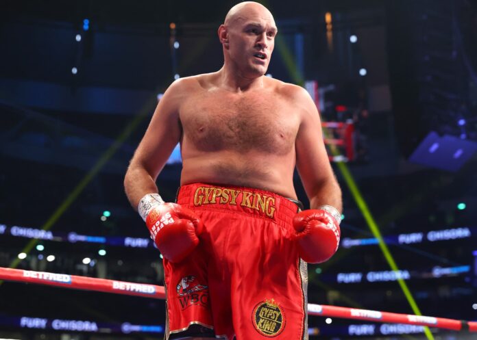 Tyson Fury in the ring during his boxing match at Tottenham Hotspur Stadium in London
