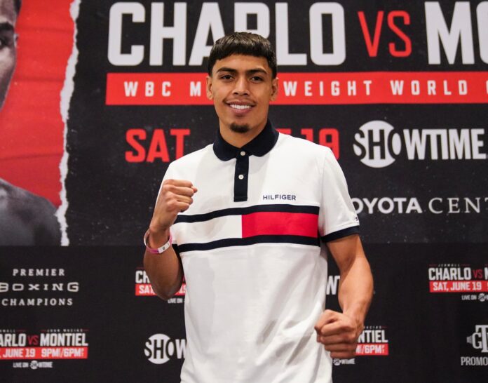 Angelo Leo during a press conference ahead of his boxing match
