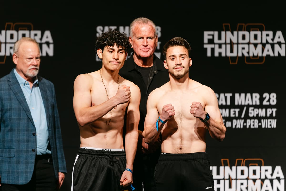 Brayan Gonzalez and Brandon Medina Guerrero at the weigh-in ahead of their boxing match in Las Vegas