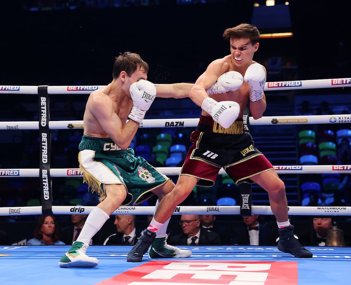 Connor Mitchell and Yuri Zanoli during their boxing match