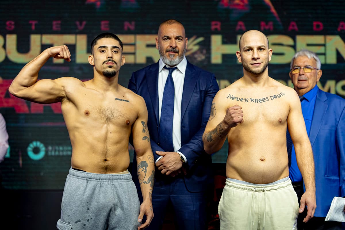 Dante Tice Oliveira and Patrik Velky during the weigh-in