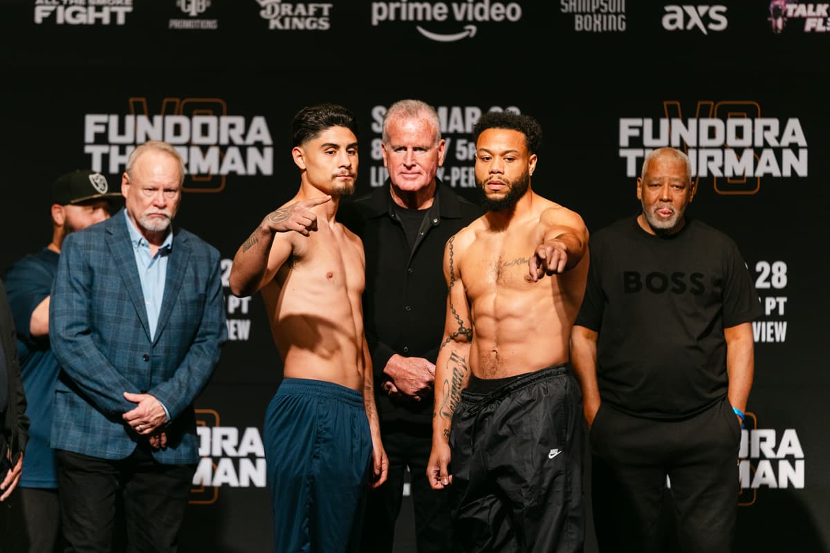 Elijah Garcia and Kevin Newman II at the weigh-in ahead of their boxing match in Las Vegas