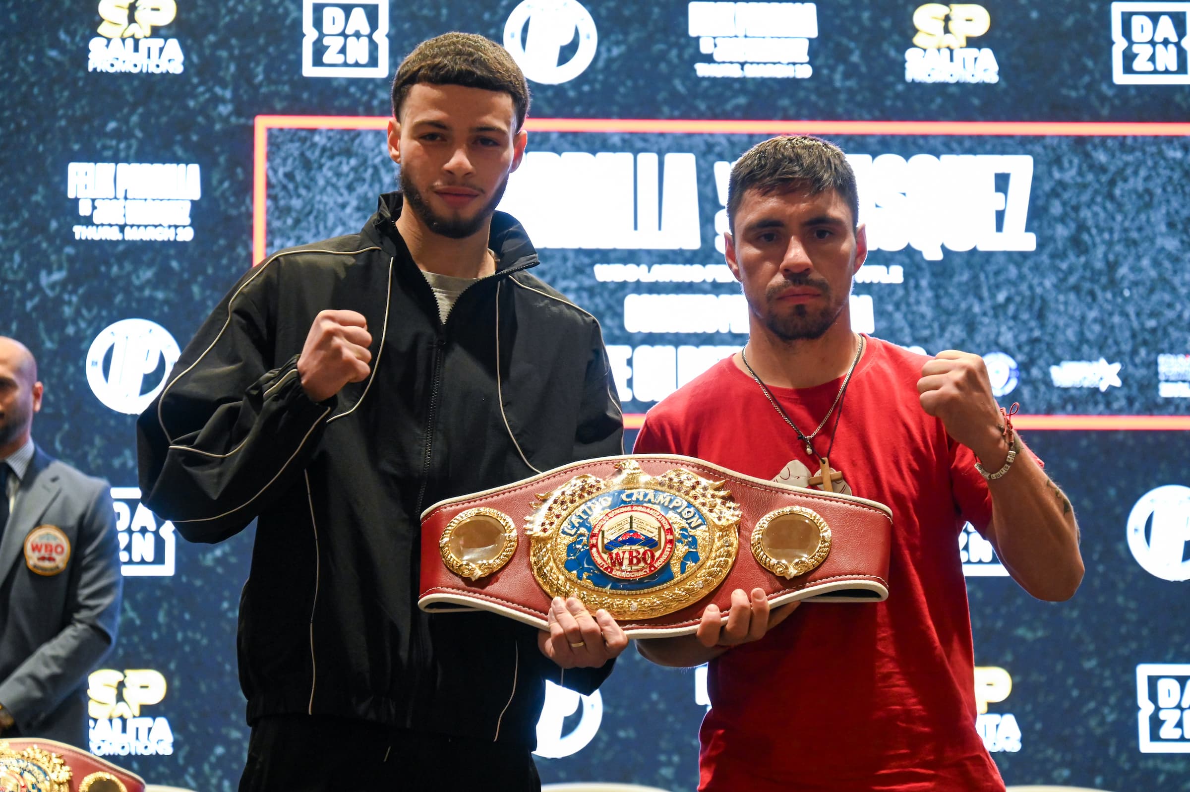 Felix Parrilla and Jose Velasquez at the press conference ahead of their boxing match in Puerto Rico