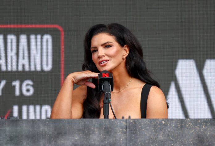 Gina Carano at the Intuit Dome press conference before MMA fight with Ronda Rousey